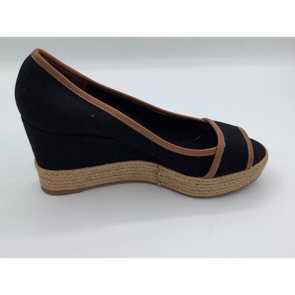 Tory Burch Black Wedges With‎ Brown Details Woven Platform Size 38 1/2 - Picture 7 of 7
